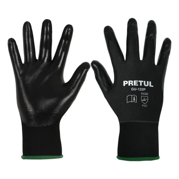 Guantes de nylon recubierto de nitrilo negro PRETUL (Grande)